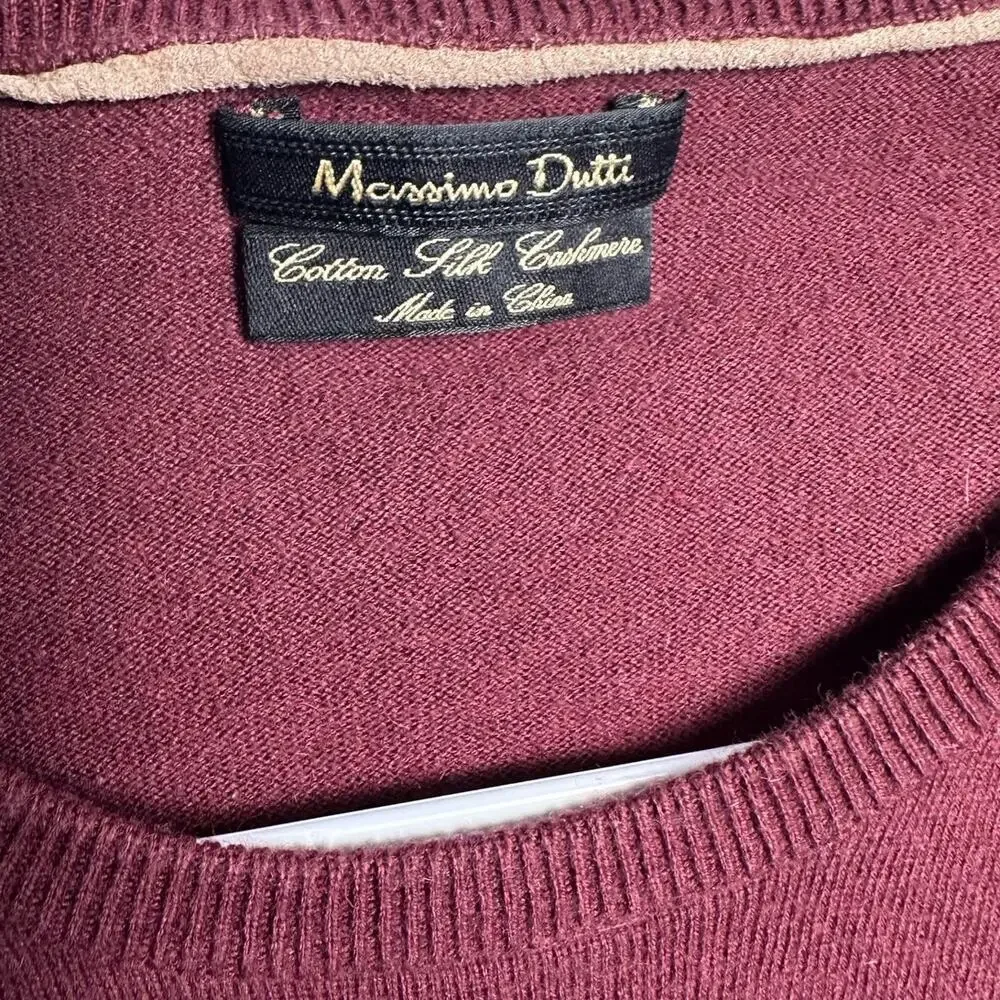 Massimo Dutti Sz L Cotton Silk Cashmere Sweater Faux‎ Suede Elbow Patch Academia